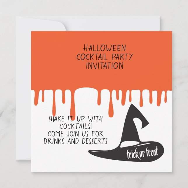 Halloween Cocktail Night Party Modern Black Hat Invitation (Front)
