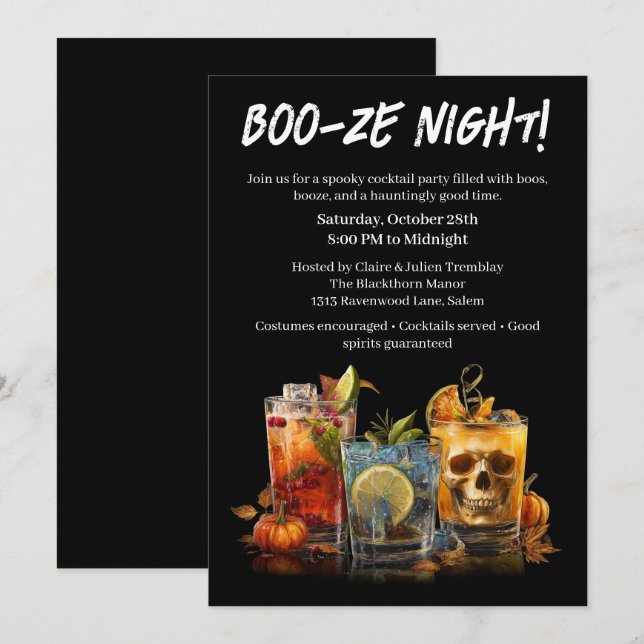 Halloween Cocktail Party | Boo-ze Night Invitation (Front/Back)