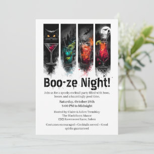 Halloween Cocktail Party   Boo-ze Night Invitation