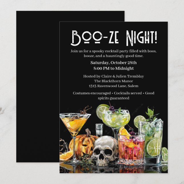 Halloween Cocktail Party | Boo-ze Night Invitation (Front/Back)