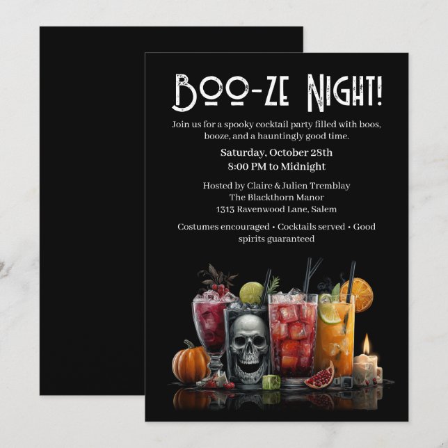 Halloween Cocktail Party | Boo-ze Night Invitation (Front/Back)