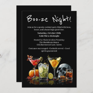 Halloween Cocktail Party   Boo-ze Night Invitation