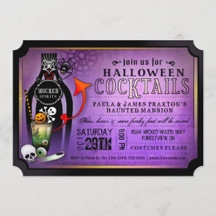 Halloween Cocktail Party Drinks Purple Invitation