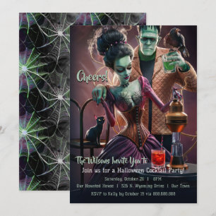 Halloween Cocktail Party, Frankenstein & Bride Invitation