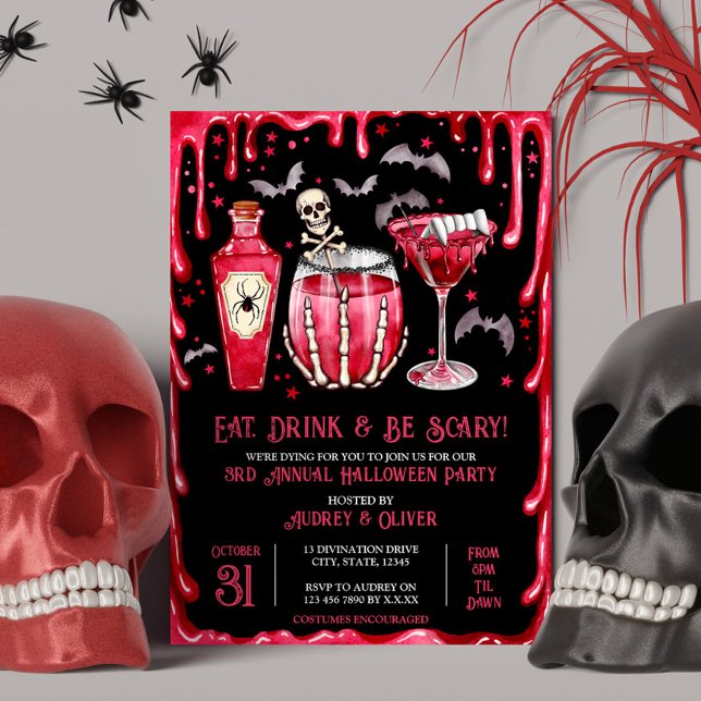 Halloween Cocktail Party Red Vampire and Blood Invitation (Halloween Cocktail Party Red Vampire and Blood Invitation)