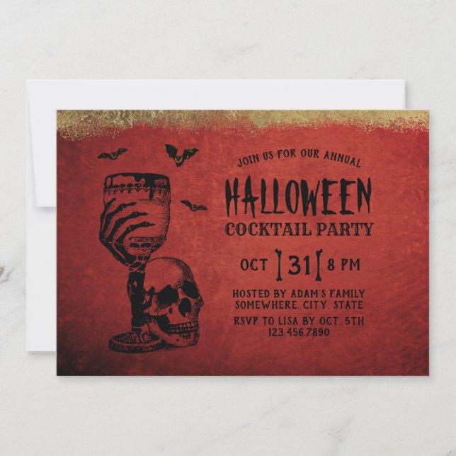 Halloween Cocktail Party Skull Bloody Wine Glass Invitation (Front)