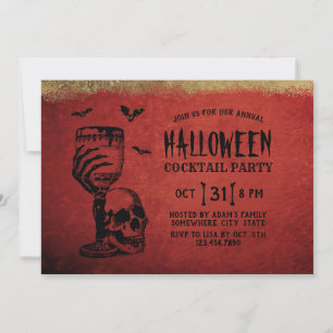 Halloween Cocktail Party Skull Bloody Wine Glass Invitation