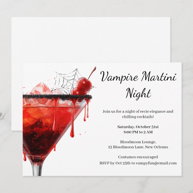 Halloween Cocktail Party | Vampire Martini Invitation (Front/Back)