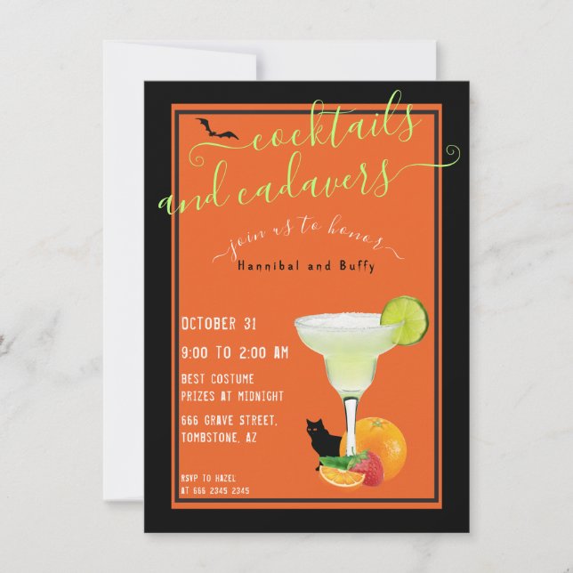 Halloween Cocktails and Cadavers Strange Parody Invitation (Front)