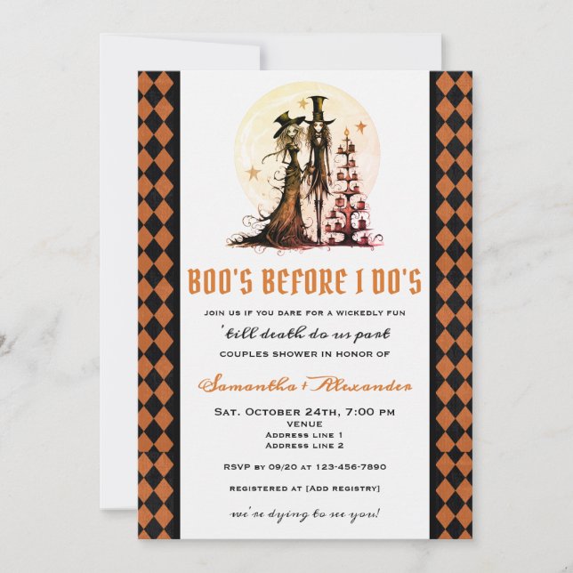 Halloween Coed Couples Wedding Shower 'Till Death Invitation (Front)