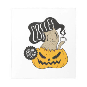 Halloween Coffee Cat - Cute Halloween Cat Drinking Notepad