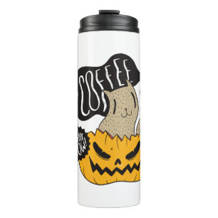 Halloween Coffee Cat - Cute Halloween Cat Drinking Thermal Tumbler