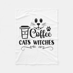 Halloween Coffee Cats Witches Birthday Fleece Blanket