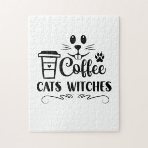 Halloween Coffee Cats Witches Birthday Jigsaw Puzzle