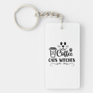Halloween Coffee Cats Witches Birthday Key Ring