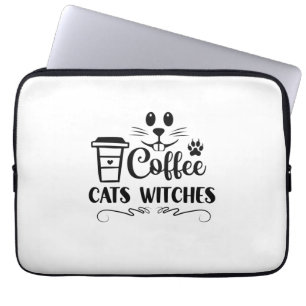 Halloween Coffee Cats Witches Birthday Laptop Sleeve