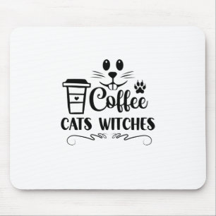 Halloween Coffee Cats Witches Birthday Mouse Pad