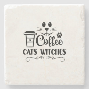 Halloween Coffee Cats Witches Birthday Stone Coaster