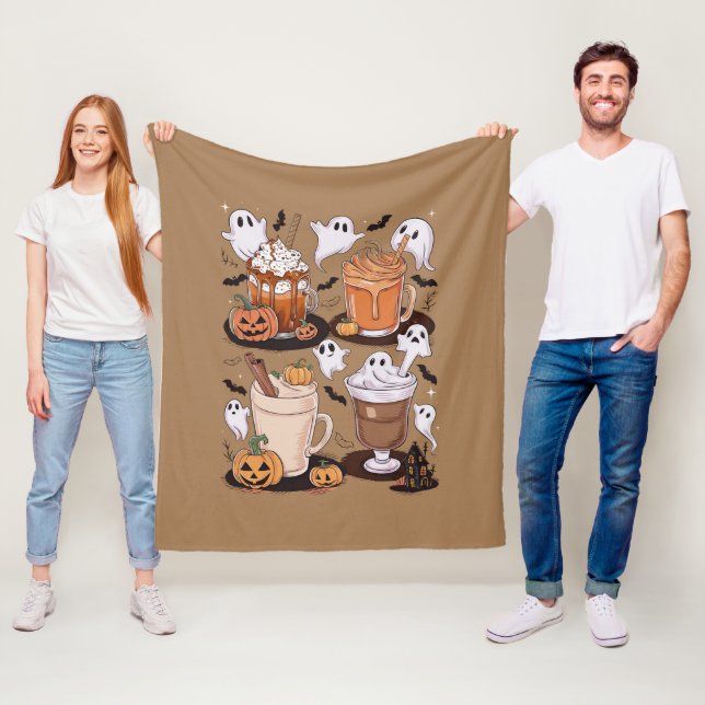 Halloween Coffee Cute Fall Iced Coffee Lover Gift  Fleece Blanket (In Situ)