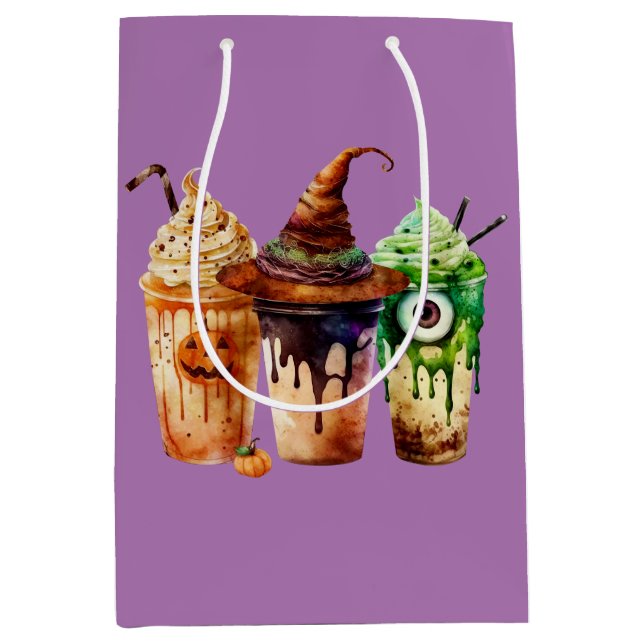 Halloween Coffee Drink Watercolor Trio  Medium Gift Bag (Front)