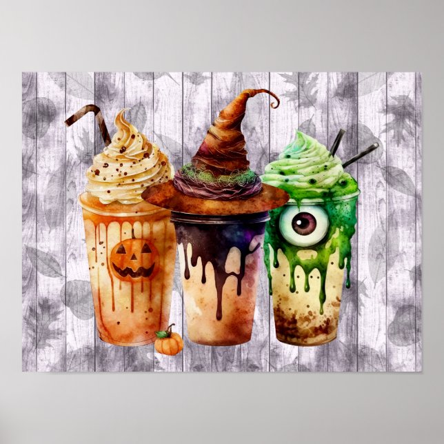 Halloween Coffee Drink Watercolor Trio  Poster (Front)