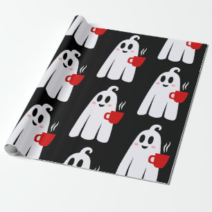 halloween coffee drinking ghost funny wrapping paper