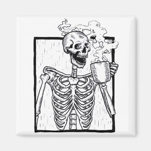 halloween coffee drinking skeleton magnet