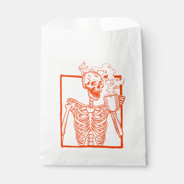 halloween coffee drinking skeleton orange  favour bag (Front)
