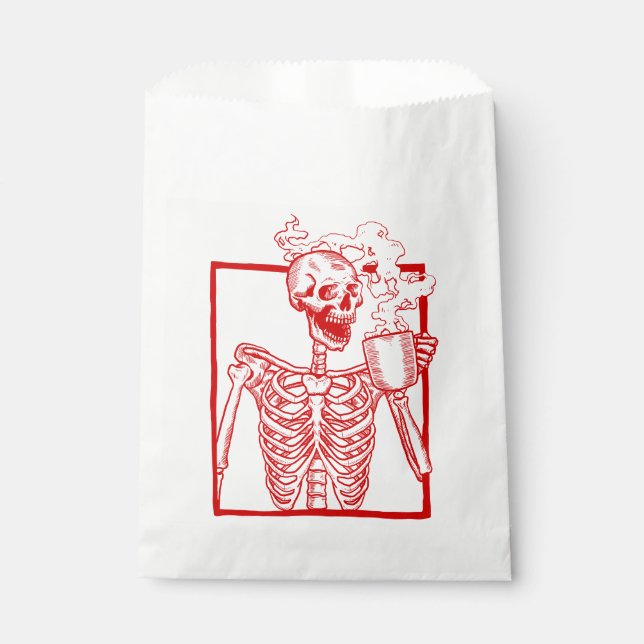 halloween coffee drinking skeleton red  favour bag (Front)