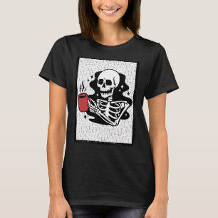 Halloween Coffee Drinking Skeleton Skull Costume M T-Shirt
