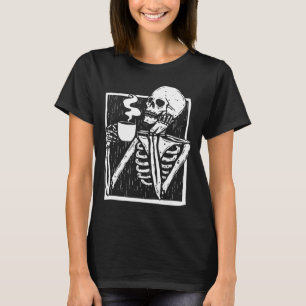 Halloween coffee drinking skeleton skull T-Shirt