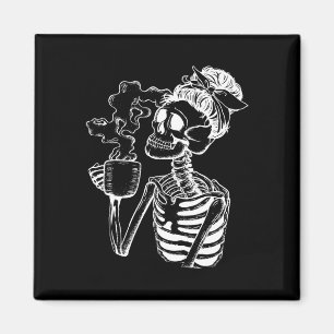 Halloween Coffee Drinking Skeleton Teacher Lazy Di Magnet