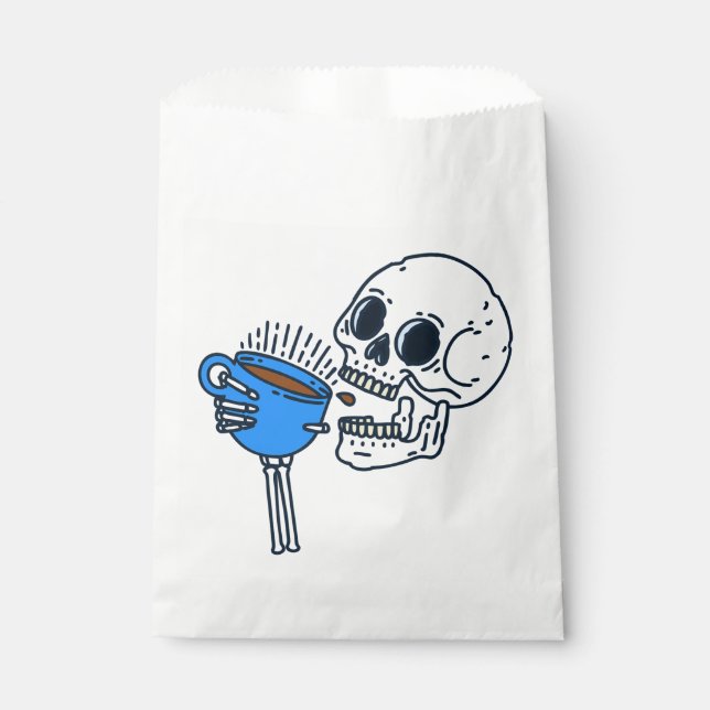 halloween coffee drinking skull skeleton blue  favour bag (Front)