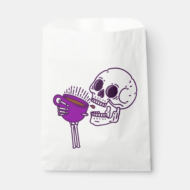 halloween coffee drinking skull skeleton purple favour bag (Front)