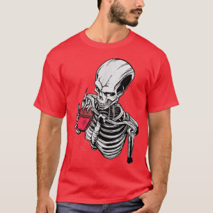 Halloween Coffee Lover Funny Skeleton Drinking Co T-Shirt