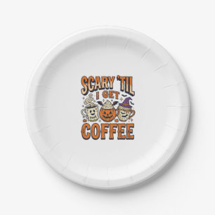 Halloween Coffee Scary Until Coffee Vintage Shirt_ Paper Plate