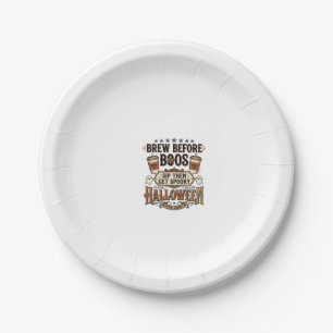 Halloween Coffee Shirt Brew Before Boos Vintage De Paper Plate