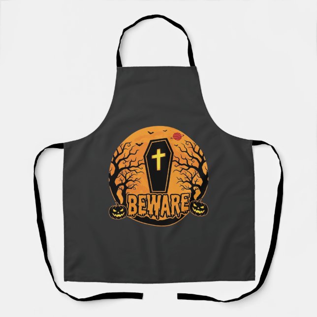 Halloween Coffin Beware Pumpkin Horror Design_1 Apron (Front)