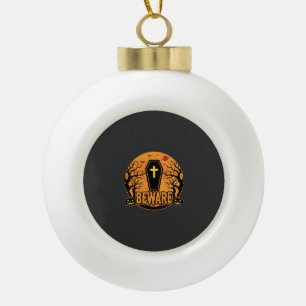Halloween Coffin Beware Pumpkin Horror Design_1 Ceramic Ball Christmas Ornament