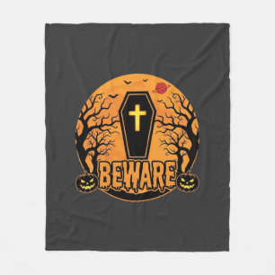Halloween Coffin Beware Pumpkin Horror Design_1 Fleece Blanket