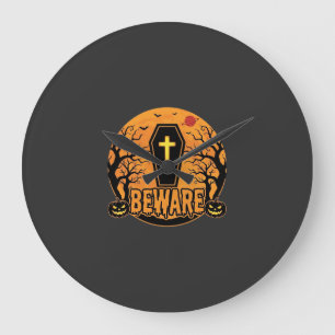 Halloween Coffin Beware Pumpkin Horror Design_1 Large Clock