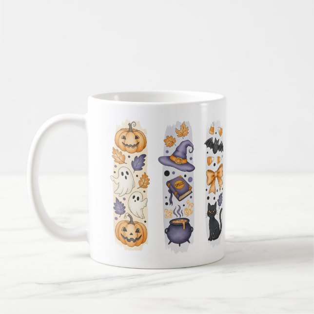 Halloween Collage - Pumpkin, Ghosts, Witch, Cat - Coffee Mug (Left)