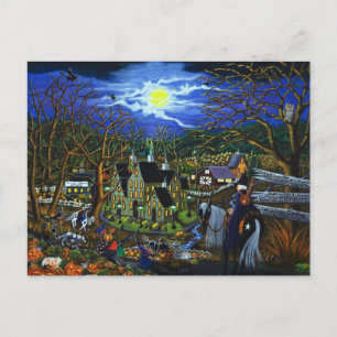 Halloween,college,witches,Jack-O-Lantern,wolf,bats Postcard
