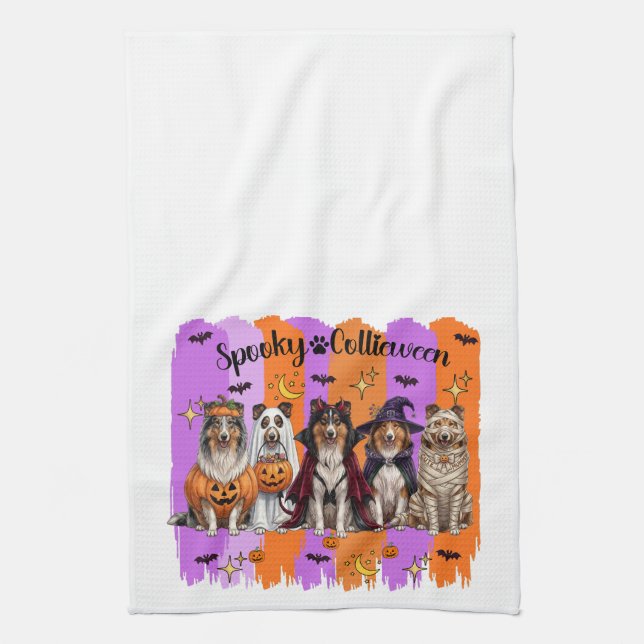 Halloween Collies Tea Towel (Vertical)