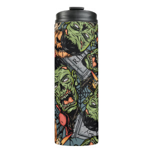 Halloween colorful elements seamless pattern with  thermal tumbler
