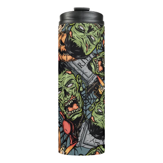 Halloween colorful elements seamless pattern with  thermal tumbler (Front)