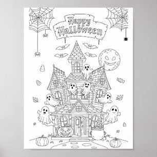 Halloween Coloring Page - A Haunted Mansion Poster