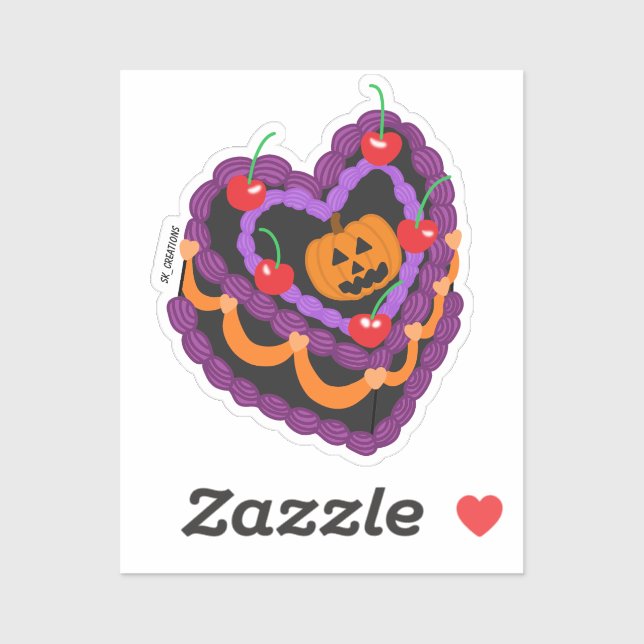 Halloween Coloured Jack O Lantern Heart Cake  (Sheet)