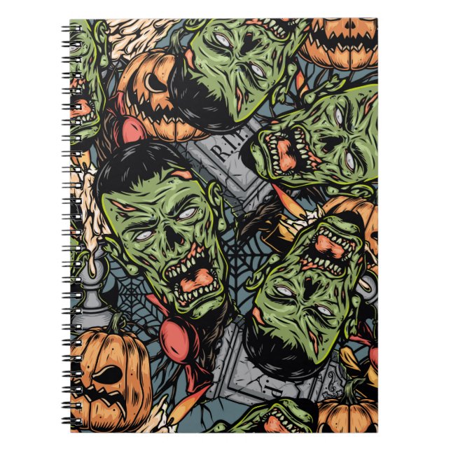 Halloween colourful elements seamless pattern with notebook (Front)