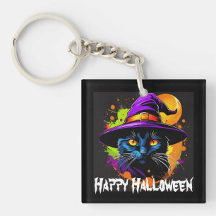 Halloween Colourful Majestic Black Cat  Key Ring